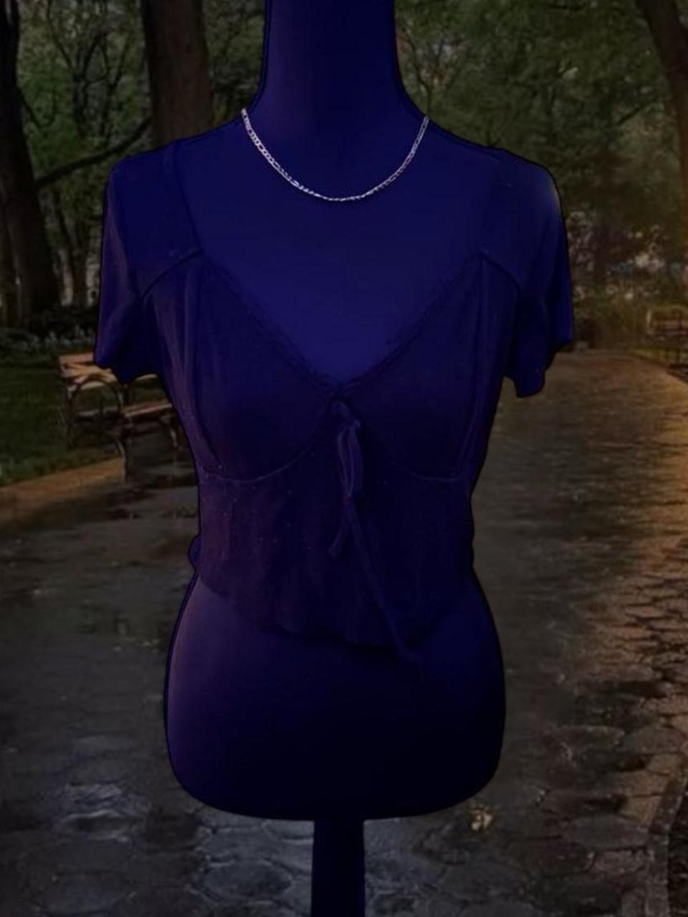 black crop top with tie front and lace neckline detail 🐈‍⬛ ✧ ˚